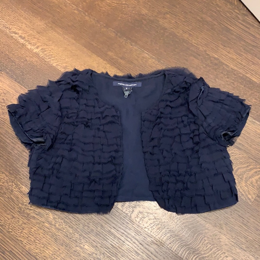 French Connection size 0 navy ruffle bolero